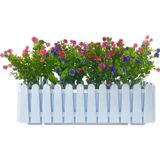 Netten Evime Yapay Çiçek Beyaz Çit Balkon Saksısı Renkli Mineli Şimşir Çiçekli 55*35cm