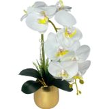 Netten Evime Yapay Çiçek Beyaz Islak Orkide Gold Metal Saksıda Seramik Saksıda Orkide 60 cm