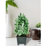 Netten Evime Yapay Çiçek Bonsai Ağacı Beyaz Kozalak Model Dekoratif Yapay Ağaç Bonzai 30*15 CM Siyah Kare Saksıda