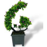 Netten Evime Yapay Çiçek Bonsai Ağacı Mor Eğik Model Dekoratif Yapay Ağaç Bonzai 30*22 CM Siyah Kare Saksıda