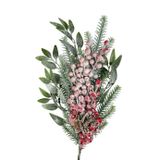 Netten Evime Yapay Çiçek Karlı Kokina ve Çam Dalı Uzun Dal 80cm Yılbaşı Çiçeği Red Berry