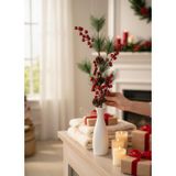Netten Evime Yapay Çiçek Kokina ve Çam Dalı Uzun Dal Kozalaklı 75cm Yılbaşı Çiçeği Red Berry