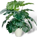 Netten Evime Yapay Çiçek Krem Saksıda Monstera Deve Tabanı Yeşil Doğal Dokulu 18Dal 50 cm Salon Çiçeği Yapay Bitki