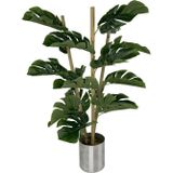 Netten Evime Yapay Çiçek Monstera Bambu Saplı Deve Tabanı Gümüş Saksılı Salon Çiçeği 18 Yaprak 80 cm