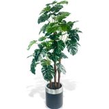 Netten Evime Yapay Çiçek Monstera Yeşil Deve Tabanı 3Katlı 135 cm 54Yaprak Gümüş Kemerli Siyah Saksıda Yapay Bitki