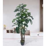 Netten Evime Yapay Çiçek Monstera Yeşil Deve Tabanı 3Katlı 135 cm 54Yaprak Siyah Plastik Saksıda Yapay Bitki