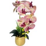 Netten Evime Yapay Çiçek Pembe Çilli Islak Orkide Gold Metal Saksıda Seramik Saksıda Orkide 60 cm