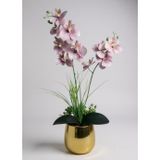 Netten Evime Yapay Çiçek Pudra Pembe Islak Orkide Gold Metal Saksıda Saksıda Orkide 50cm