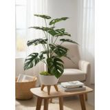 Netten Evime Yapay Çiçek Salon Bitkisi Monstera 70cm 18 Yaprak Beyaz Zigon Saksıda