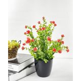 Netten Evime Yapay Çiçek Siyah Saksıda Kırmızı Mineli Şimşir Büyük Boy 33x25 cm