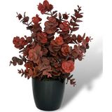 Netten Evime Yapay Çiçek Siyah Saksıda Okaliptus Şimşir Demeti Pudralı Pastel Bordo Dekoratif Yapay Bitki