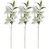 Nettenevime 3lü Set Yapay Çiçek Beyaz Lilyum 3 Kafalı Uzun Dal Çiçek Zambak Lily Flowers 80cm