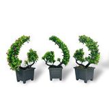 Nettenevime 3lü Set Yapay Çiçek Bonsai Ağacı Eğik Model Dekoratif Yapay Ağaç Bonzai 30*15 Cm Siyah Saksıda