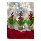 Nettenevime 3lü Set Yapay Çiçek Yılbaşı Çiçeği Kokinalı Kütük Saksılı Dekoratif Süs 20cm