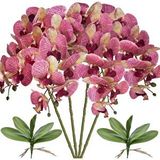 Nettenevime 4lü Set Yapay Çiçek Fuşya Çilli Islak Orkide Ve 2 Adet Orkide Yaprağı Gerçeksi Doku Uzun Dal 90cm