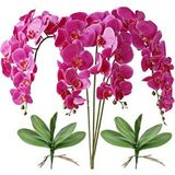 Nettenevime 4lü Set Yapay Çiçek Fuşya Islak Orkide Ve 2 Adet Orkide Yaprağı Gerçeksi Doku Uzun Dal 90cm Pembe