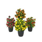 Nettenevime 4lü Set Yapay Çiçek Kiraz Nar Limon Ve Mandalina Ağacı Siyah Saksıda 30cm Kırmızı
