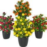 nettenevime 4lü Set Yapay Çiçek Kiraz Nar Limon Ve Mandalina Ağacı Siyah Saksıda 30cm