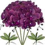 Nettenevime 4lü Set Yapay Çiçek Koyu Mor Islak Orkide Ve 2 Adet Orkide Yaprağı Gerçeksi Doku Uzun Dal 90cm