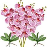 Nettenevime 4Lü Set Yapay Çiçek Pembe Islak Orkide Ve 2 Adet Orkide Yaprağı Gerçeksi Doku Uzun Dal 90Cm