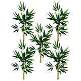 Nettenevime 5Li Set Yapay Bambu Sopası 6 Yapraklı 50Cm Yapay Çiçek Bambu Duvarı Separatör Çiçeği Yapay Çiçek