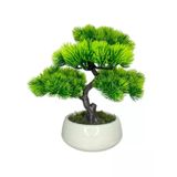 Nettenevime Bonsai Dekoratif Yapay Ağaç Yeşil Bonzai 35*30Cm Krem Renk Yuvarlak Saksıda
