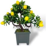 Nettenevime Bonsai Limon Ağacı Dekoratif Yapay Ağaç Yeşil Bonzai 28*23 Cm Siyah Kare Saksıda