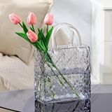 Nettenevime Çanta Vazo Köşeli Model Cam Çiçek Vazosu Dekoratif Antrasit Vazo Büyük Boy Glass Bag Vase