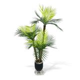 nettenevime Yapay Ağaç Areka Palmiye Metal SiyahGümüş Lüks Vazoda 3Katlı 18Yaprak 110cm Salon Çiçeği Yapay Çiçek