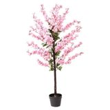 nettenevime Yapay Ağaç Bahardalı Ağacı Pembe Japon Kiraz Çiçeği Sakura Çiçeği 127x70cm Siyah Plastik Saksılı