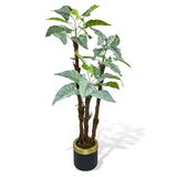 nettenevime Yapay Ağaç Fil Kulağı Yeşil Metal SiyahGold Vazoda 3Katlı 27Yaprak 120cm Salon Çiçeği Yapay Çiçek