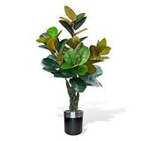 Nettenevime Yapay Ağaç Kauçuk Ağacı Metal Gümüş Kemerli Saksıda Ficus Elastica Salon Çiçeği 150*90 61 Yaprak Yeşil