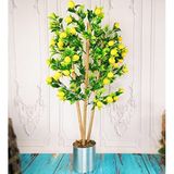 nettenevime Yapay Ağaç Limon Ağacı Gür Yapraklı 80cm Bambu Dalında Gümüş Paslanmaz Aleminyum Saksılı