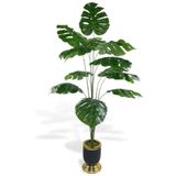 nettenevime Yapay Ağaç Monstera Ağacı Salon Bitkisi Siyah Gold Metal Vazoda 130 cm 12 Yaprak