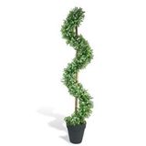 Nettenevime Yapay Ağaç Spiral Beyaz Yonca Şimşir Ağacı 160cm Bambu Saplı Salon Bitkisi Yeşil
