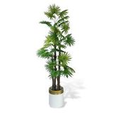 Nettenevime Yapay Ağaç Yelpaze Palmiye 4katlı Fanpalm 32 Yaprak Altın Kemerli Beyaz Saksıda 170*65cm Yeşil