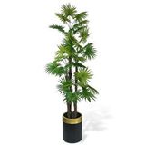 Nettenevime Yapay Ağaç Yelpaze Palmiye 4katlı Fanpalm 32 Yaprak Altın Kemerli Siyah Saksıda 170*65cm Yeşil