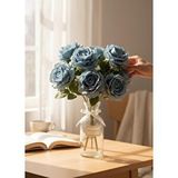 Nettenevime Yapay Çiçek 7li Gül Demeti 40*30cm 1.kalite Büyükboy Mavi Açik