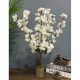 nettenevime Yapay Çiçek Ahşap Kütük Saksılı Beyaz Bahardalı Salon Bitkisi 50cm