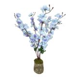 nettenevime Yapay Çiçek Ahşap Kütük Saksılı Mavi Bahardalı Ağacı Salon Bitkisi 50cm