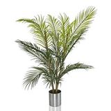 Nettenevime Yapay Çiçek Areka Ağacı Palmiye Ağacı Bambu Saplı Gümüş Saksılı Salon Çiçeği 18 Yaprak 85 Cm Yeşil