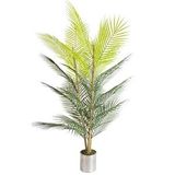 Nettenevime Yapay Çiçek Areka Ağacı Palmiye Ağacı Bambu Saplı Siyah Saksılı Salon Çiçeği 27 Yaprak 115 Cm Yeşil