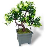 Nettenevime Yapay Çiçek Beyaz Çiçekli Bonsai Ağacı Dekoratif Yapay Ağaç Bonzai 29*24 Cm Siyah Kare Saksıda
