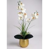 Nettenevime Yapay Çiçek Beyaz Islak Orkide Gold Metal Saksıda Saksıda Orkide 50cm