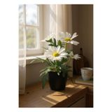 Nettenevime Yapay Çiçek Beyaz Margarit Papatya Siyah Saksıda Dekoratif Yapay Çiçek 30*25cm