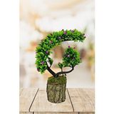 Nettenevime Yapay Çiçek Bonsai Ağacı Kütük Saksıda Lila Tomurcuklu Hilal Model Dekoratif Yapay Ağaç Bonzai 30*20 Cm
