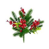Nettenevime Yapay Çiçek Çam Dallı Kokina 9 Dal Lı Demet 25*30cm Yılbaşı Çiçeği Red Berry Yeşil