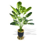 nettenevime Yapay Çiçek Çizgili Muz Yapraklı Salon Çiçeği 18Dal 90*50cm Gold Siyah Vazoda Yapay Bitki