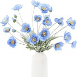 Nettenevime Yapay Çiçek Gelincik Mavi Açık Renk 3 Çiçek 1 Tomurcuk 59 cm Ev & Ofis Dekorasyonu İçin