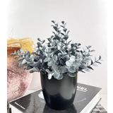 nettenevime Yapay Çiçek Gümüş Renk Şimşir Siyah Saksıda Siyah Plastik Saksılı Dekoratif Süs Çiçeği